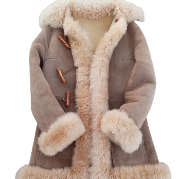 Jackets & Blazers - Genuine Vintage 60's Deerskin Plush Cuff Wool Suede Sheepskin Shearling Fur Coat
